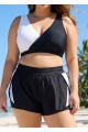 Black And White V Neck Patchwork Colorblocked Bikini Top