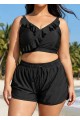 Plus Size Black With Frill Details Modest Elegant Bikini Swimsuit Top
