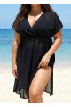 Black V Neck Semi-Sheer Split Boho Style Cover Up