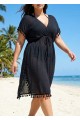 Black Weave Sleeveless Long Fringe Vacation Cover Up