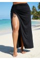 Black Drawstring Side Slit Coverup Skirt