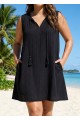 Curvy Black Split Neckline Gauze Swimsuit Cover Up Shift Dress