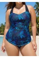 Plus Size Green Floral Sarong Swimwear Bathing Suits One Piece Swimsuit
