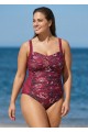 Red Floral Print Pleated Fashion One Piece Swimsuit