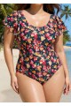 Curvy Red Floral Short Sleeve Swimsuit And Swimwear One Piece Swimsuit