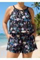 Pink Floral High Neck Vintage Pocket Curvy Women's Swimsuit One Piece Swim Romper