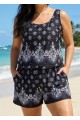 Baroque Pattern Print Vintage Wide Straps Pocket Curvy Swimsuit One Piece Swim Romper