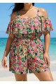 Plus Size Black Floral Flattering Off Shoulder Ruffled Swimsuit One Piece Swimdress