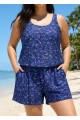 Navy Floral Scoop Neck Flattering Wide Straps Pocket Curvy Swimsuit One Piece Swim Romper