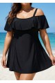 Plus Size Black Tummy Control Stylish One Piece Swimdress