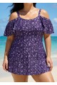 Purple Floral Off The Shoulder Flattering Plus Size Women's Swimsuit One Piece Swim Romper