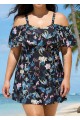 Plus Size Pink Floral Off The Shoulder Vintage Women's Swimsuit One Piece Swimdress