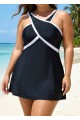 Black And White Cross Front High Neck One Piece Swimdress