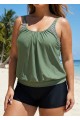 Plus Size Striped Faux Layer Adjustable Tankini Top