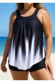 Black And White Ombre Print Longer Length Casual Tankini Top