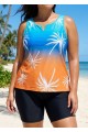 Colorful Plants Print V Neck Casual Sleeveless Tankini Top
