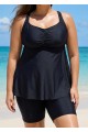 Fashionable Black Square Neck Flowy Plus Size Modest Women's Tankini Swimsuit Top