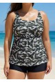 Plus Size Camo Scoop Neck Adjustable Straps Women Tankini Set