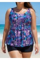 Plus Size Purple Floral Modest Swim Suits For Ladies Tankini Top