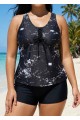 Plus Size Tie Dye Black Racerback Modest Rash Guard Tankini Top