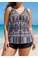 Charming Plus Size Ethnic Print V-neck Tankini Top