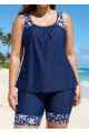 Plus Size Navy Graphic Print Round Neck Tankini Set