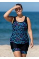 Plus Size Green Iridescent Leaf Print Scoop Neck Vintage Padded Women's Swimsuit Tankini Set