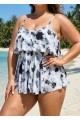 Plus Size Tie Dye Ruffle Hem Tankini Top