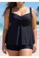 Black Twist Front Plus Size Modest Fashion Tankini Swimsuit Top