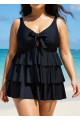 Black Knotted Front Ruffle Tiered Elegant Tankini Top