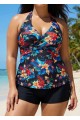 Tropical Floral Cross Front With Side Drawstring Tankini Set