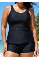 Black Scoop Neck Hollow Plus Size Modest Tankini Swimsuit Top