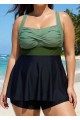 Green And Black Twist Front Patchwork Adjustable Straps Swimwear Tankini Top
