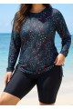 Plus Size BlackUpf 50+ Long Sleeves Drawstring Women's Swimsuit Rash Guards Tankini Top