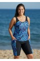 Curvy Blue Tropical Leaf Scoop Neck Sleeveless Vintage Women's Swimsuit Tankini Set