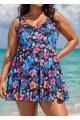 Plus Size Blue Floral Modest Swimsuit And Swimwear Swimdress Set