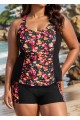Curvy Red Floral Tummy Control Swimsuit And Swimwear Tankini Set