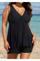 Black Wide Straps Wrap Curvy Two Piece Bathing Suits Tankini Top