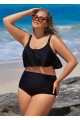 Black Scoop Neck Ruffles High Waist Bikini Top