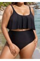 Black Scoop Neck Ruffles High Waist Bikini Top