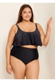 Black Scoop Neck Ruffles High Waist Bikini Top