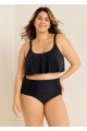 Black Scoop Neck Ruffles High Waist Bikini Top