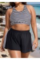 Black And White Striped Criss Cross Bikini Top