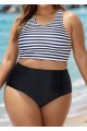 Black And White Striped Criss Cross Bikini Top