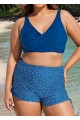 Deep Blue Twisted Front Fashion Plus Size Bikini Top