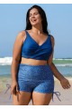 Deep Blue Twisted Front Fashion Plus Size Bikini Top