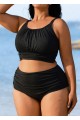 Black Puckered Halter Plus Size Modest Bikini Set