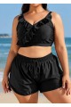Plus Size Black With Frill Details Modest Elegant Bikini Swimsuit Top