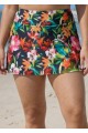 Curvy Red Floral Modest Flare Swimsuit with Skinny Swim Bottom