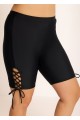 Black Lace Up Side Black Mid Waist Swim Bottom